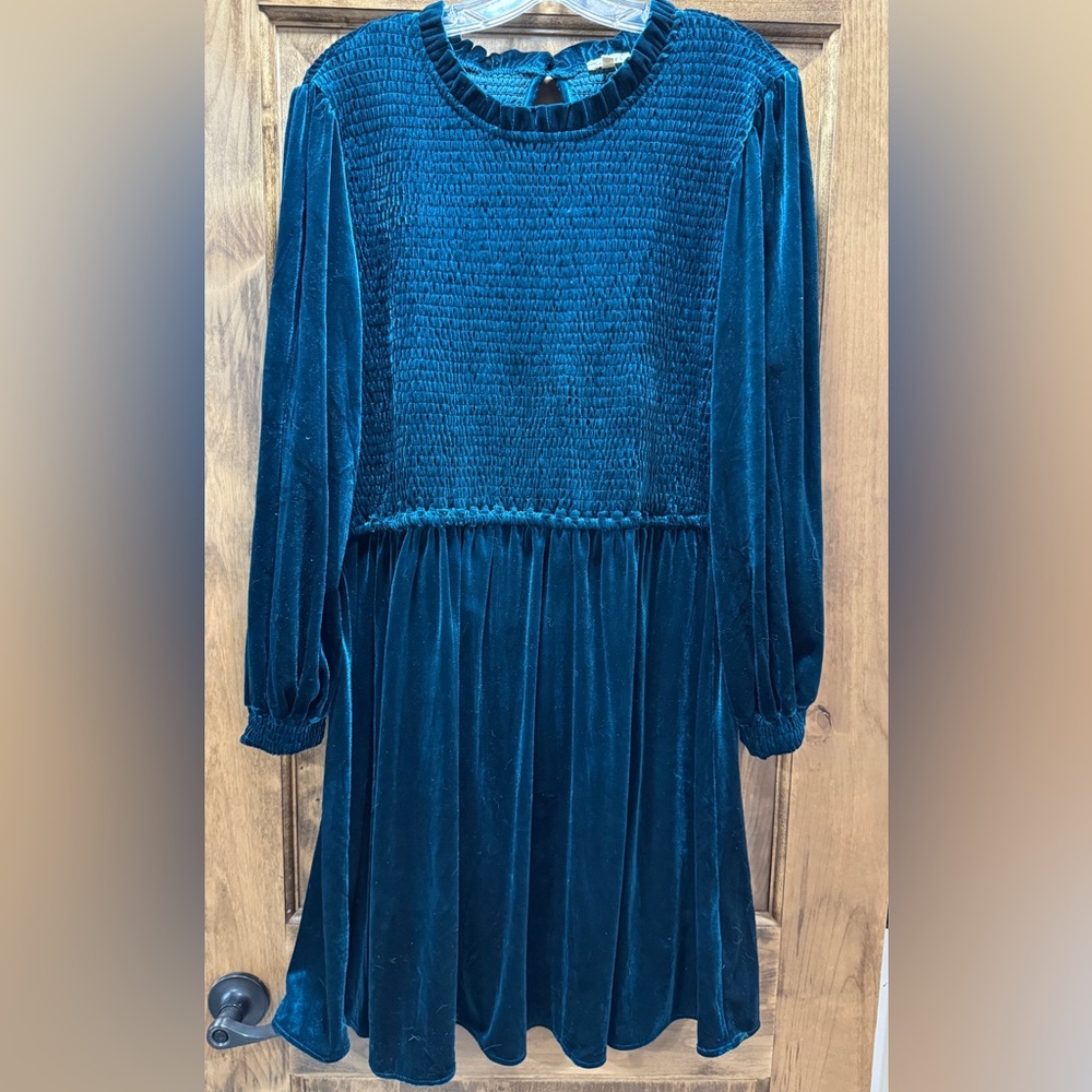 JODIFL Teal Velvet Long Sleeve Dress